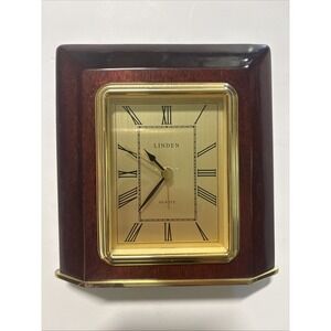 Vtg Office Desk Linden Quartz Mantel Wooden Clock 7" Parts Only Read